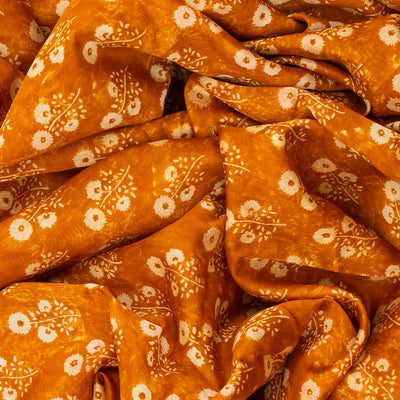 Orange Chanderi Cotton Saree Printed With Floral Motifs-Orange