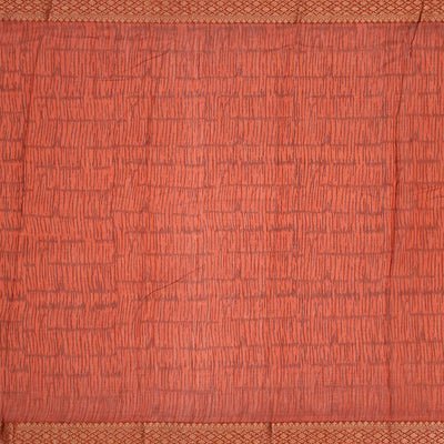 Orange Chanderi Cotton Saree Printed With Floral Motifs-Orange