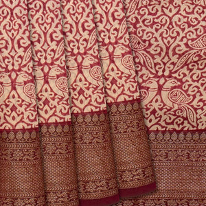 Magenta Chanderi Cotton Saree Printed With Peacock Motifs-Magenta