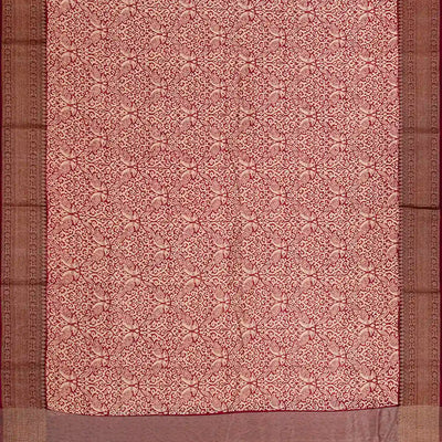 Magenta Chanderi Cotton Saree Printed With Peacock Motifs-Magenta