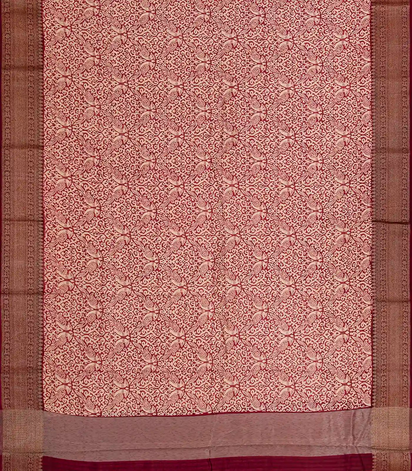 Magenta Chanderi Cotton Saree Printed With Peacock Motifs-Magenta