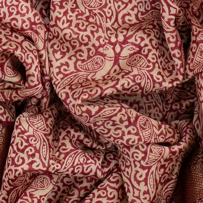 Magenta Chanderi Cotton Saree Printed With Peacock Motifs-Magenta