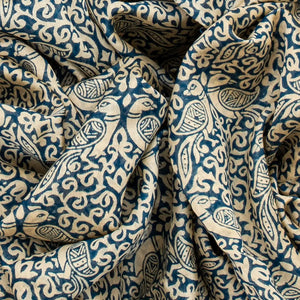 Blue Chanderi Cotton Saree Printed With Peacock Motifs-Blue