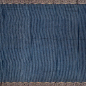 Blue Chanderi Cotton Saree Printed With Peacock Motifs-Blue