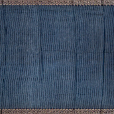 Blue Chanderi Cotton Saree Printed With Peacock Motifs-Blue