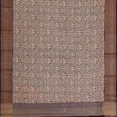 Maroon Chanderi Cotton Saree Printed With Peacock Motifs-Maroon