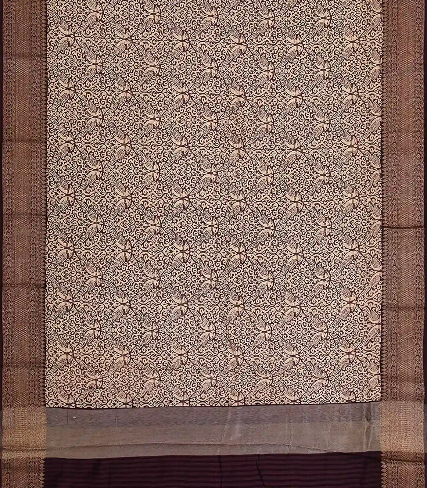 Maroon Chanderi Cotton Saree Printed With Peacock Motifs-Maroon