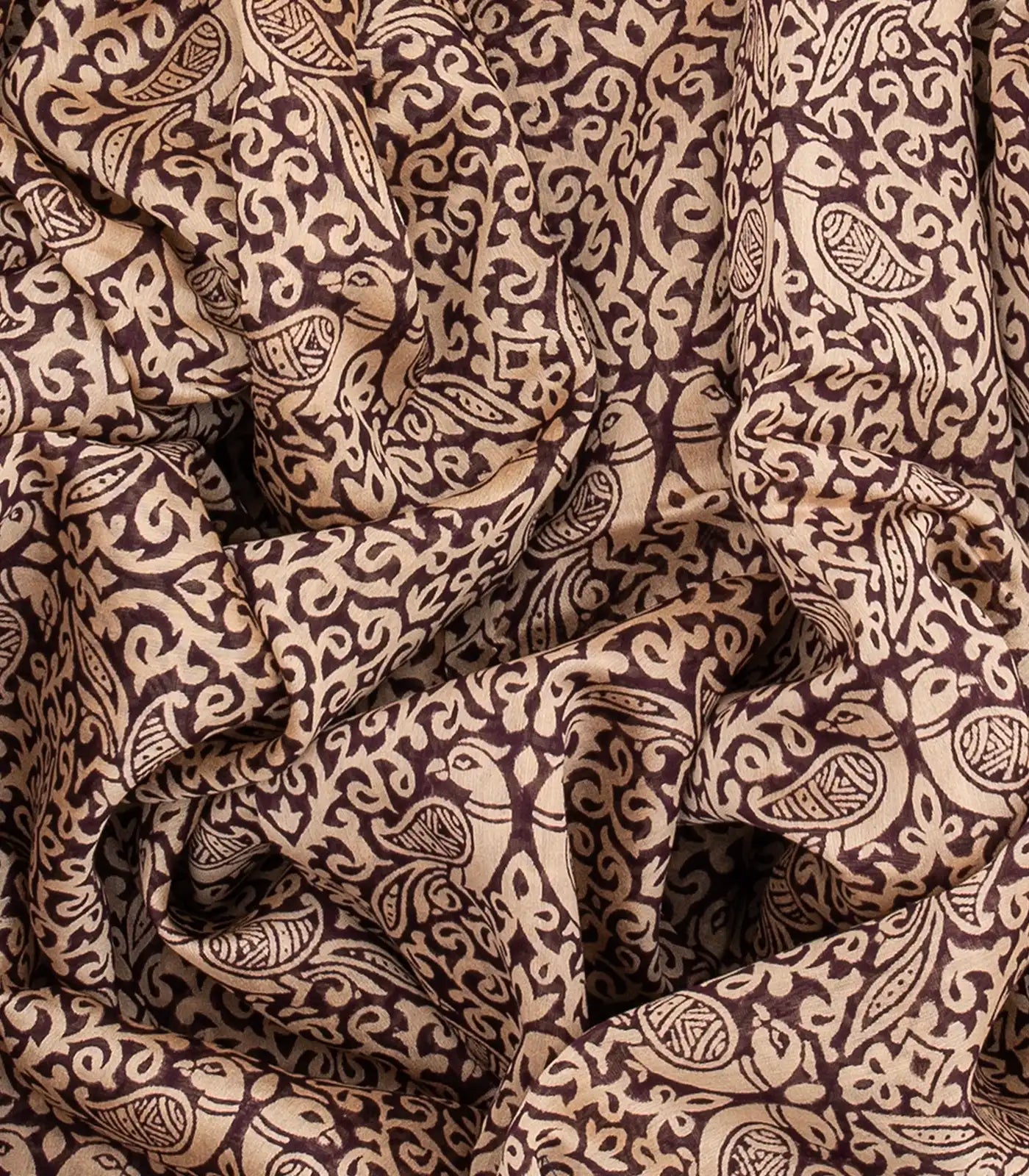 Maroon Chanderi Cotton Saree Printed With Peacock Motifs-Maroon