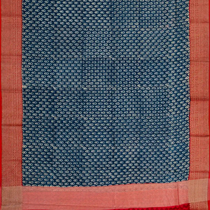 Indigo Chanderi Cotton Saree Printed With Floral Motifs-Ink Blue