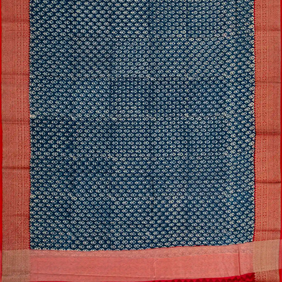 Indigo Chanderi Cotton Saree Printed With Floral Motifs-Ink Blue