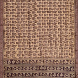 Brown Chanderi Cotton Saree Printed With Floral Motifs -Brown