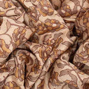 Cream Chanderi Cotton Saree Printed With Floral Motifs & Brown Border-Cream