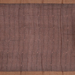 Cream Chanderi Cotton Saree Printed With Floral Motifs & Brown Border-Cream