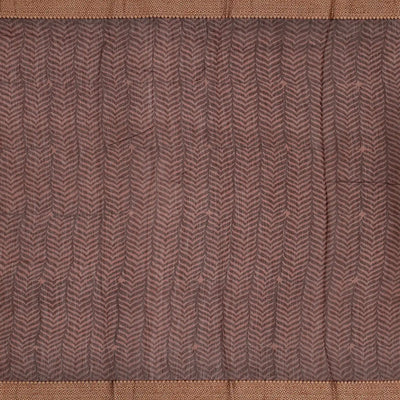 Cream Chanderi Cotton Saree Printed With Floral Motifs & Brown Border-Cream