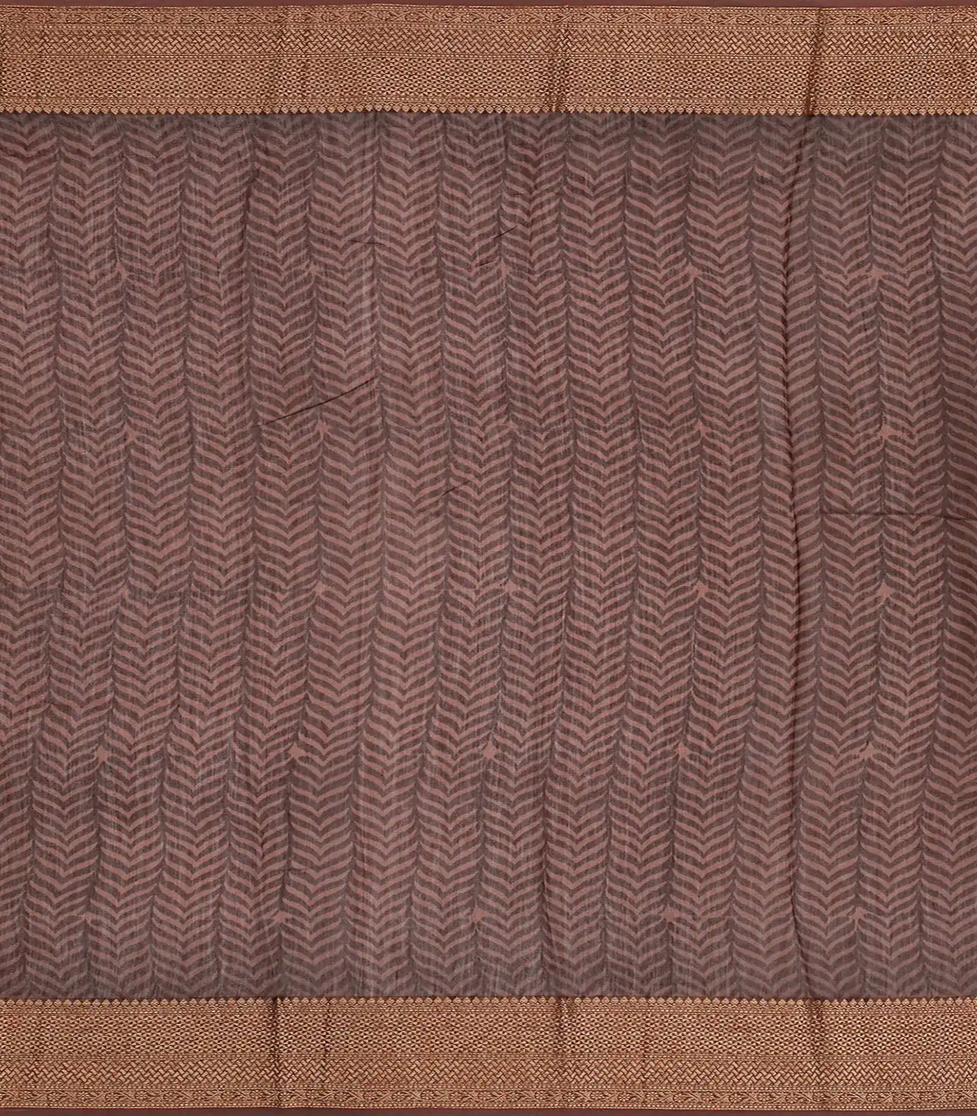 Cream Chanderi Cotton Saree Printed With Floral Motifs & Brown Border-Cream