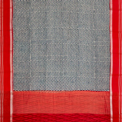 Black Chanderi Cotton Saree With Printed Motifs & Contrast Border-Black