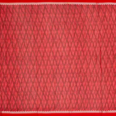 Black Chanderi Cotton Saree With Printed Motifs & Contrast Border-Black