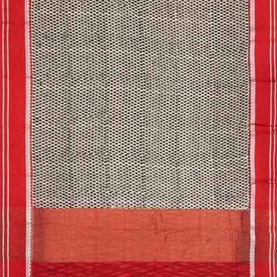 Off White Chanderi Cotton Saree With Printed Motifs & Contrast Border-Off White