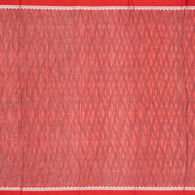 Off White Chanderi Cotton Saree With Printed Motifs & Contrast Border-Off White