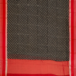 Black Chanderi Cotton Saree With Printed Motifs & Contrast Border-Black