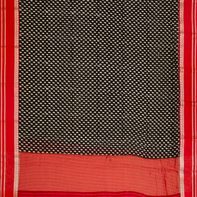 Black Chanderi Cotton Saree With Printed Motifs & Contrast Border-Black