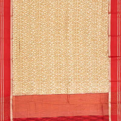 Taupe Chanderi Cotton Saree With Printed Jaal & Contrast Border-Taupe