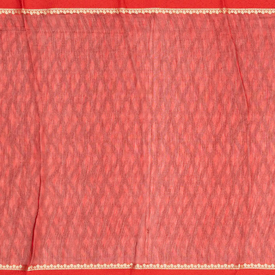Taupe Chanderi Cotton Saree With Printed Jaal & Contrast Border-Taupe