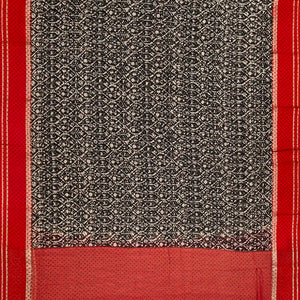 Black Chanderi Cotton Saree With Printed Jaal & Contrast Border-Black