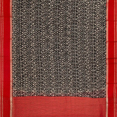 Black Chanderi Cotton Saree With Printed Jaal & Contrast Border-Black