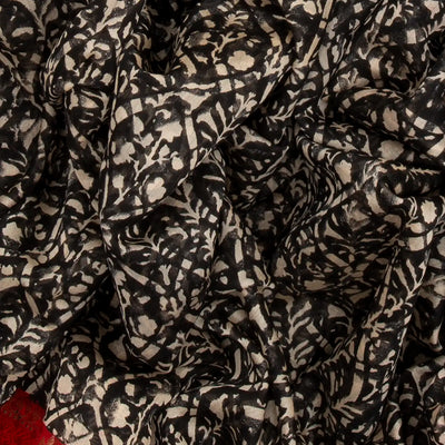 Black Chanderi Cotton Saree With Printed Jaal & Contrast Border-Black