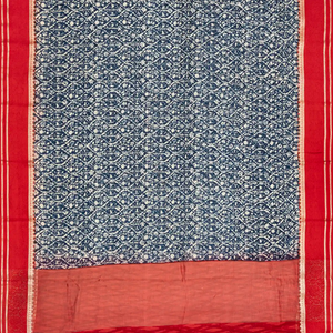 Blue Chanderi Cotton Saree With Printed Jaal & Contrast Border-Blue