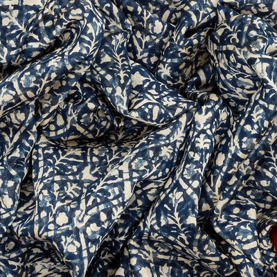 Blue Chanderi Cotton Saree With Printed Jaal & Contrast Border-Blue