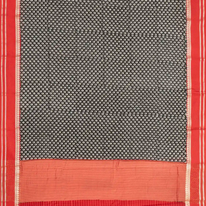 Black Chanderi Cotton Saree With Printed floral Motifs & Contrast Border-Black