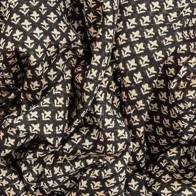 Black Chanderi Cotton Saree With Printed floral Motifs & Contrast Border-Black