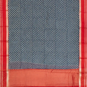 Indo Chanderi Cotton Saree with Screen-printed Floral Motifs in a striking red border