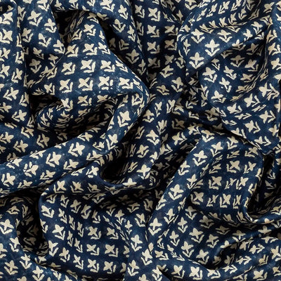 Indo Chanderi Cotton Saree with Screen-printed Floral Motifs in a striking red border