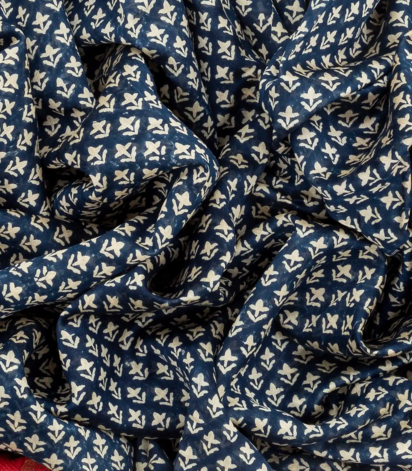 Indo Chanderi Cotton Saree with Screen-printed Floral Motifs in a striking red border