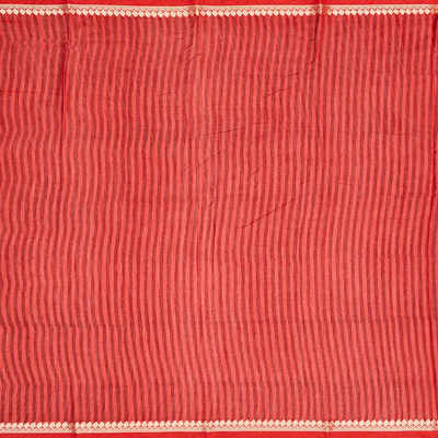 Indo Chanderi Cotton Saree with Screen-printed Floral Motifs in a striking red border
