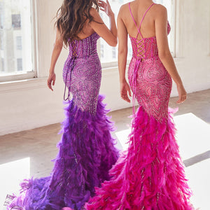 Feather Sleeveless Mermaid Dress by Ladivine CC2308 - Outlet