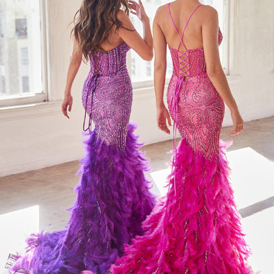 Feather Sleeveless Mermaid Dress by Ladivine CC2308 - Outlet