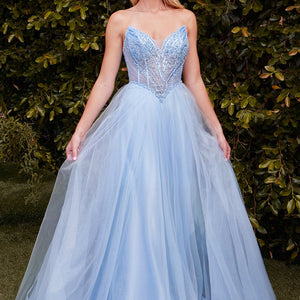 Beaded Strapless Tulle Ball Gown by Ladivine CC415