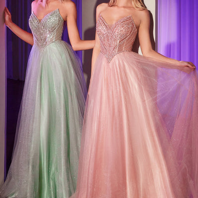 Beaded Strapless Tulle Ball Gown by Ladivine CC415