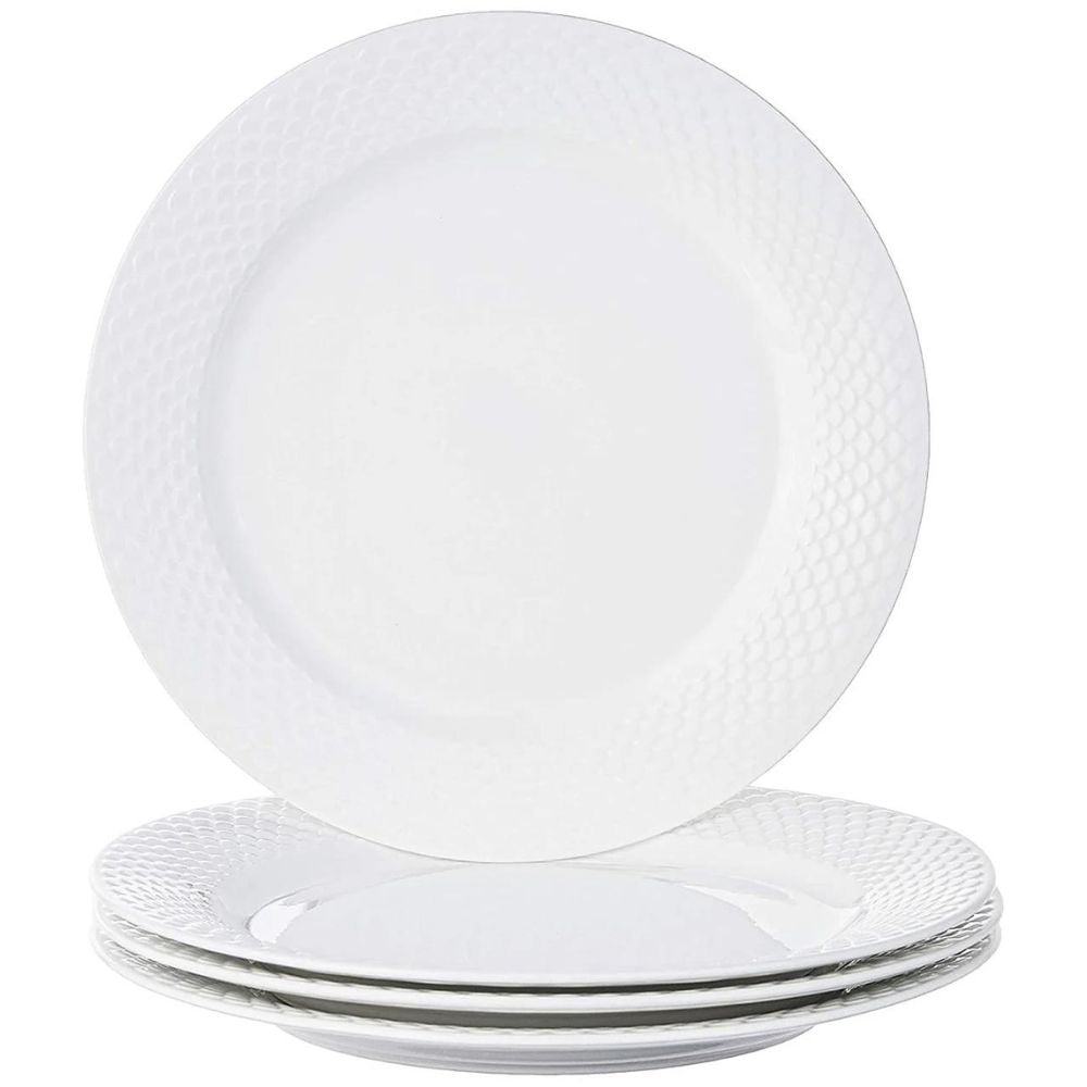 Clay Craft Ceramic Basic Dinner Plate Ripple | White | Set of 4 Pcs