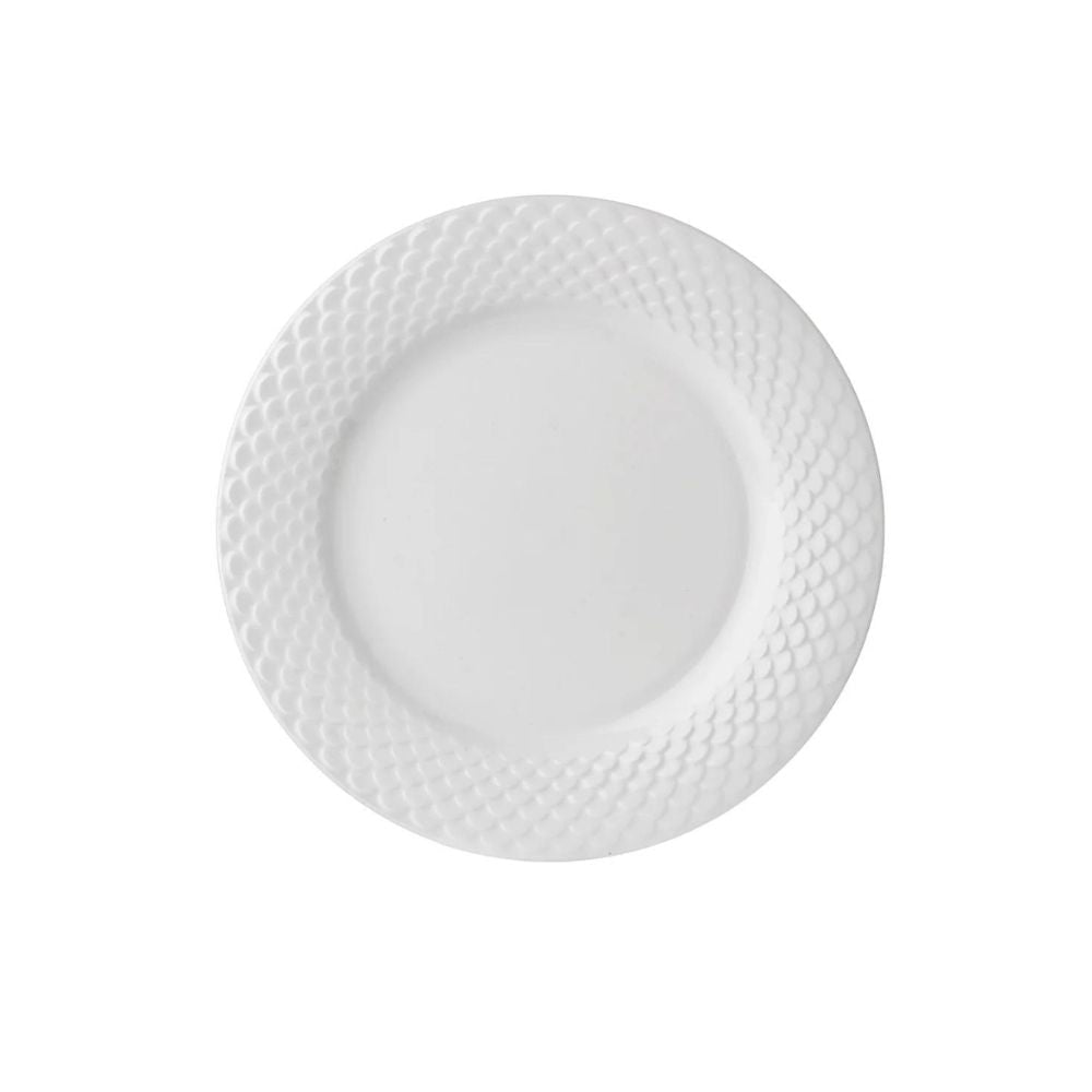 Clay Craft Ceramic Basic Quarter Plate Ripple | White | Set of 4 Pcs