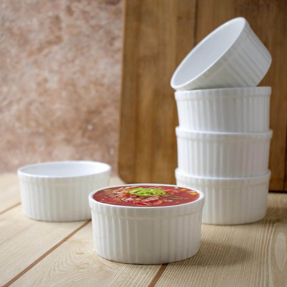 Clay Craft Basics Ceramic Ramekin Bowl | White | Set of 6 Pcs