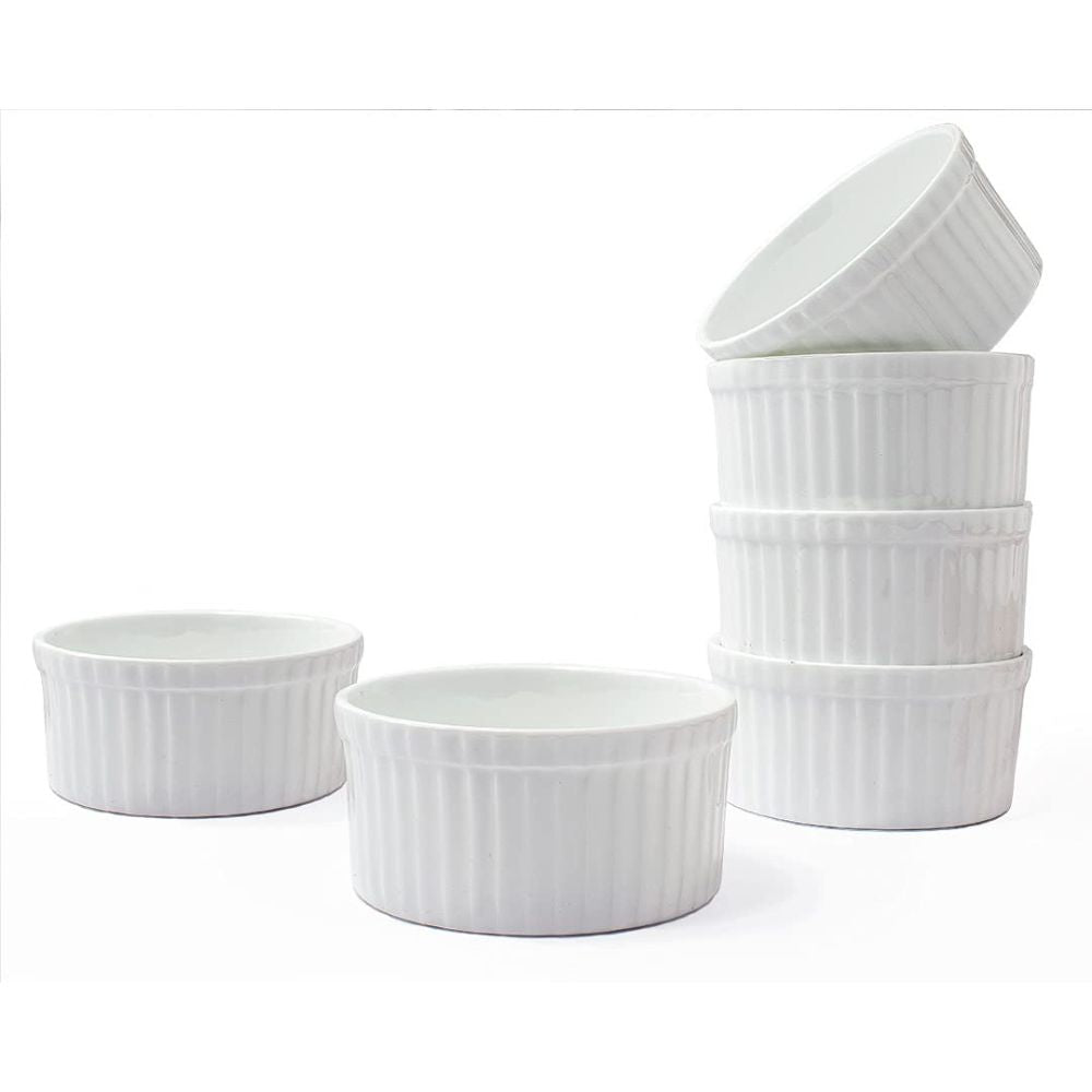 Clay Craft Basics Ceramic Ramekin Bowl | White | Set of 6 Pcs