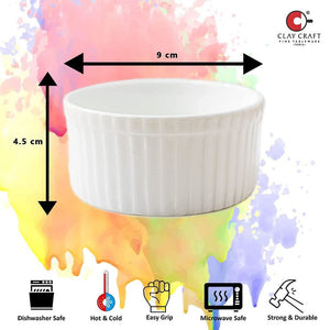 Clay Craft Basics Ceramic Ramekin Bowl | White | Set of 6 Pcs