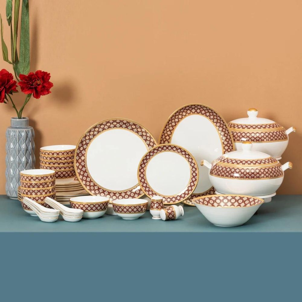 Urmi Royal Velvet Dinner Set | Set of 38 Pcs