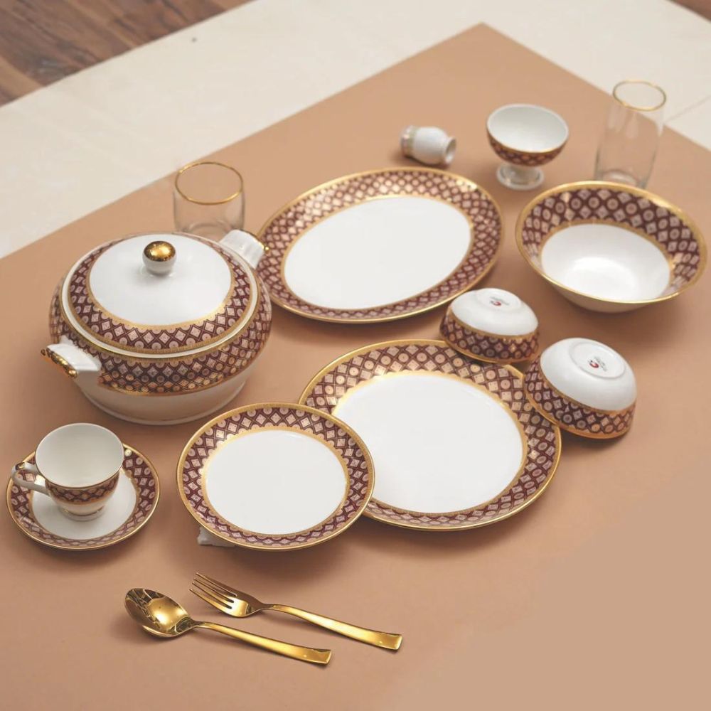 Urmi Royal Velvet Dinner Set | Set of 38 Pcs