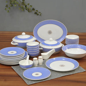 Urmi Noir Blue Dinner Set  | Premium 22K Liquid Gold | Set of 40 Pcs